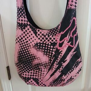 Y2K Style Fox Racing Twisted Sling Pink/Black 100% Cotton Crossbody Tote Bag